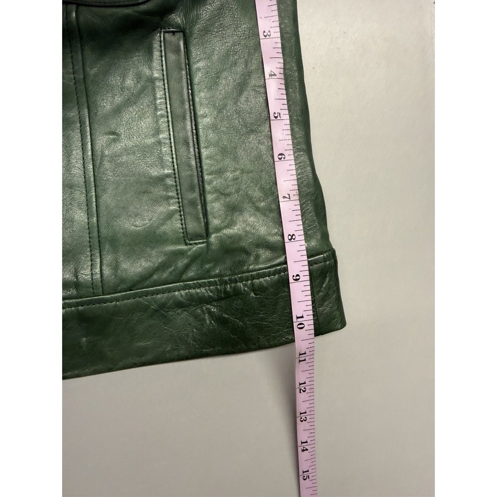FRAME Atelier Green 100% Lamb Leather Trucker Jacket Snap Front Utility XS - Picture 8 of 12